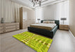 Patterned Dark Yellow Green Rug in a Bedroom, pat856yw