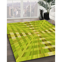 Patterned Dark Yellow Green Rug, pat856yw