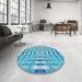 Round Machine Washable Transitional Blue Ivy Blue Rug in a Office, wshpat856