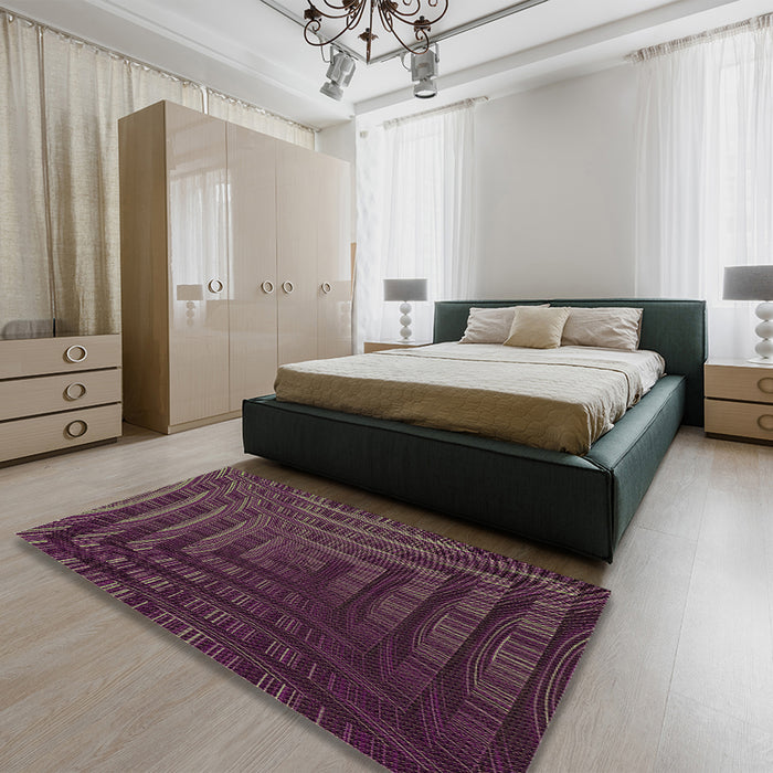 Patterned Rosy-Finch Purple Rug in a Bedroom, pat857brn