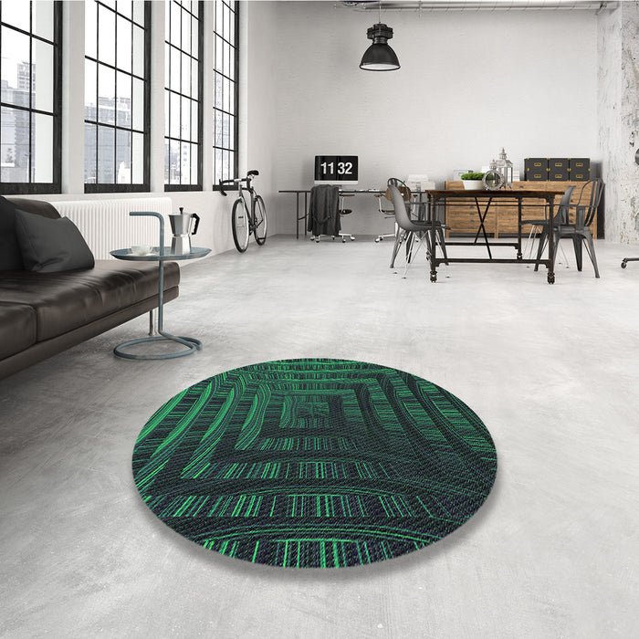 Round Patterned Dark Slate Grey Green Rug in a Office, pat857grn
