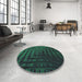Round Patterned Dark Slate Grey Green Rug in a Office, pat857grn