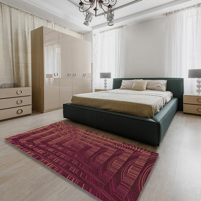 Patterned Chestnut Red Rug in a Bedroom, pat857org