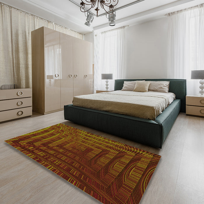 Patterned Dark Red Rug in a Bedroom, pat857yw