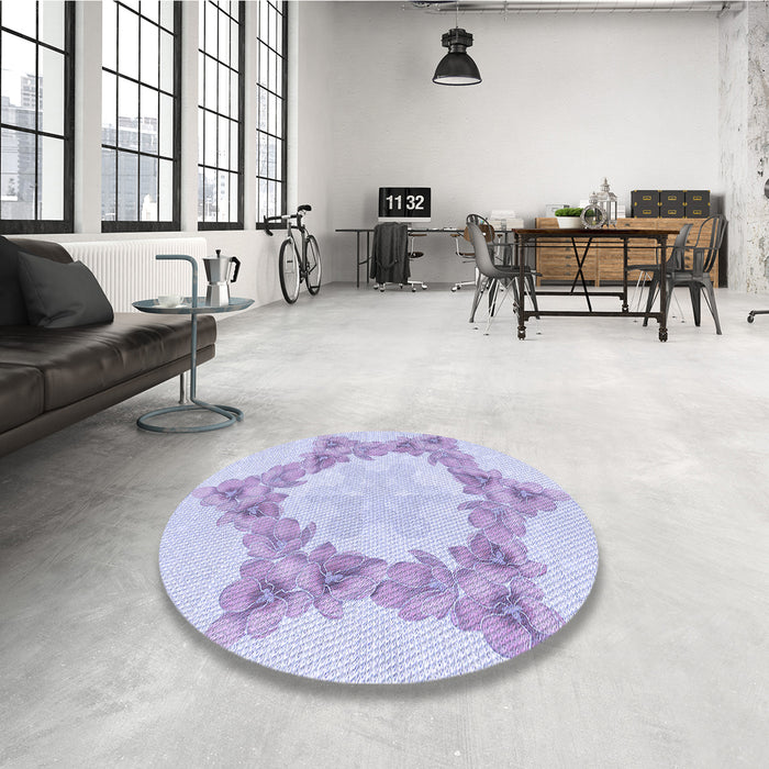 Round Patterned Purple Mimosa Purple Rug in a Office, pat858blu