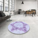 Round Patterned Purple Mimosa Purple Rug in a Office, pat858blu
