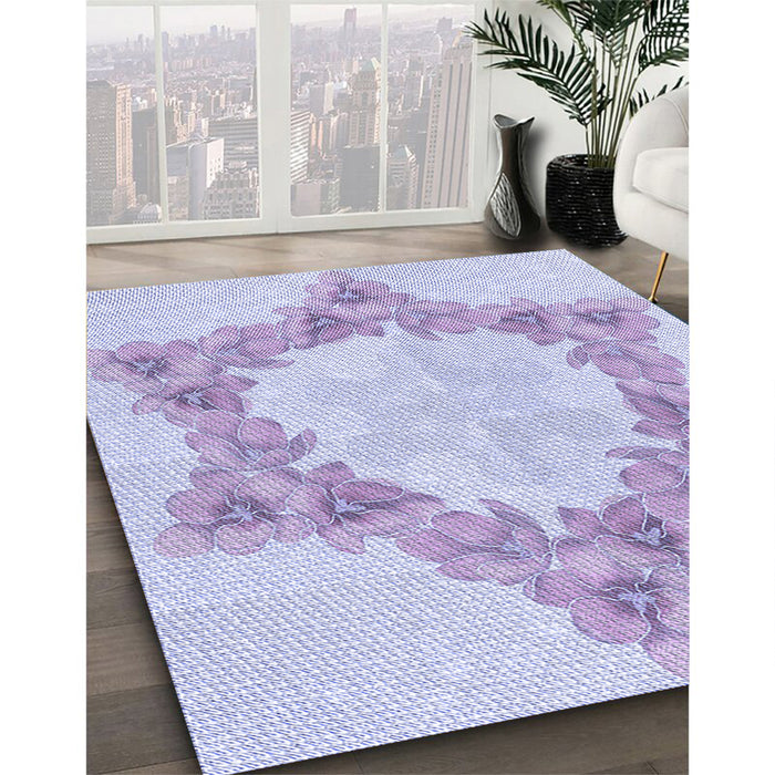 Patterned Purple Mimosa Purple Rug in Family Room, pat858blu