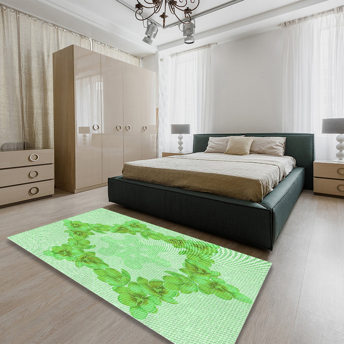 Patterned Green Rug in a Bedroom, pat858grn