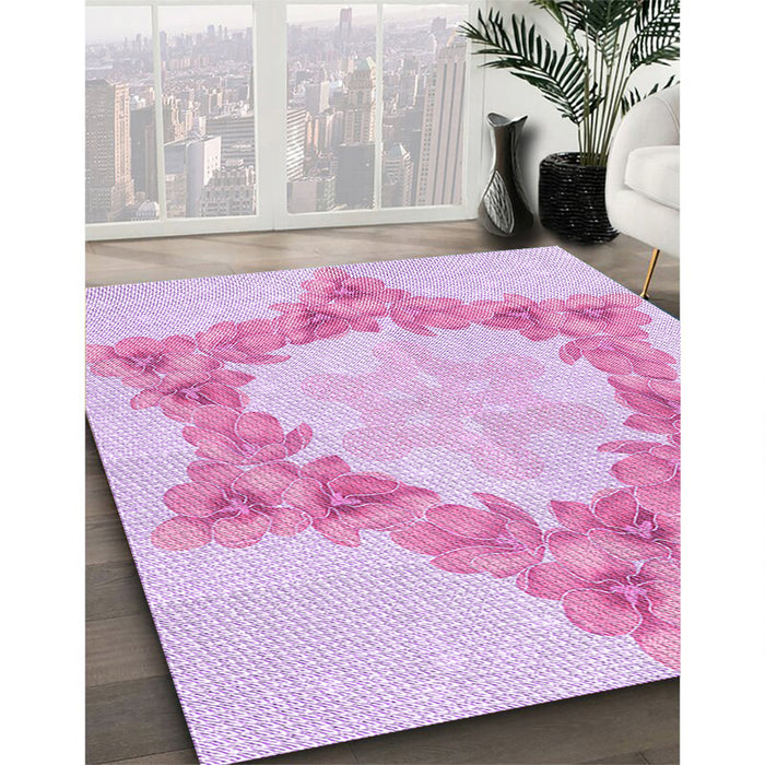 Machine Washable Transitional Blossom Pink Rug in a Family Room, wshpat858pur