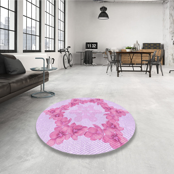 Round Patterned Blossom Pink Rug in a Office, pat858pur