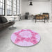 Round Patterned Blossom Pink Rug in a Office, pat858pur