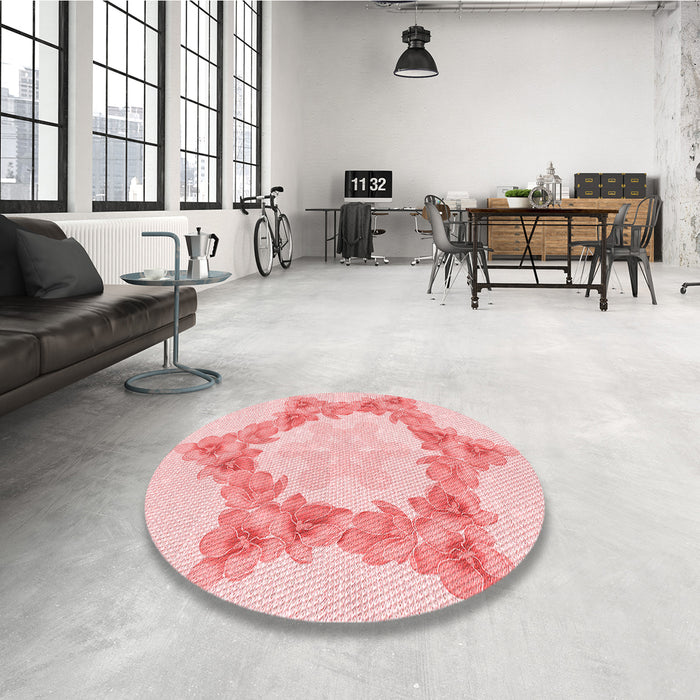 Round Patterned Light Red Pink Rug in a Office, pat858rd