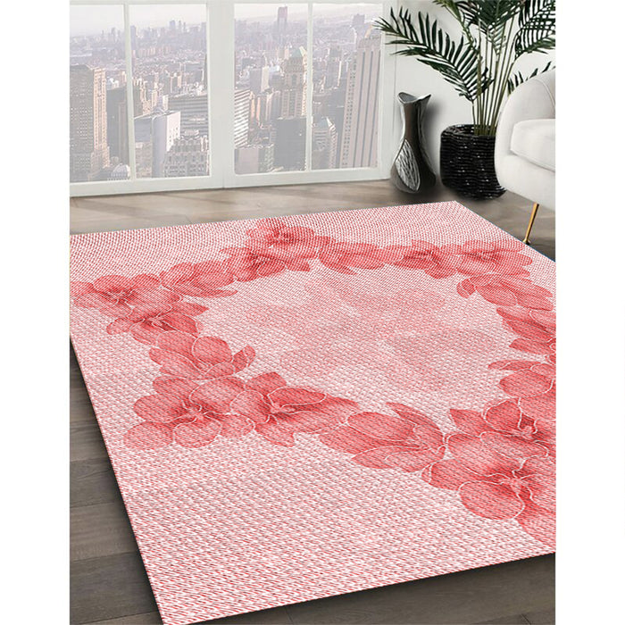 Patterned Light Red Pink Rug in Family Room, pat858rd