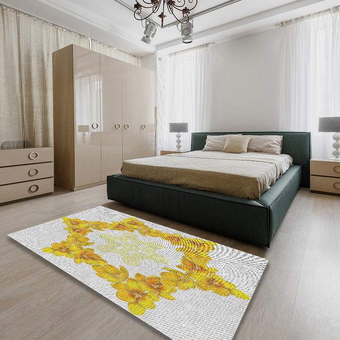 Patterned Copper Green Novelty Rug in a Bedroom, pat858