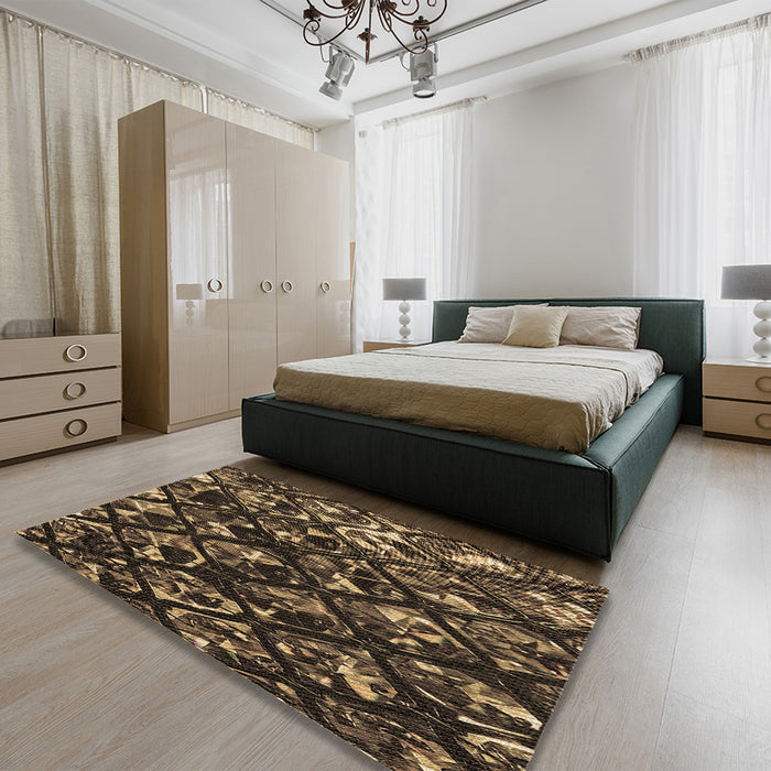 Patterned Copper Brown Rug in a Bedroom, pat859brn