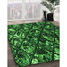 Patterned Dark Forest Green Rug in Family Room, pat859grn