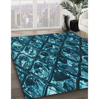 Patterned Dark Turquoise Green Rug, pat859lblu