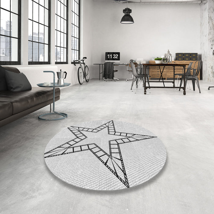Round Patterned Off-White Novelty Rug in a Office, pat85