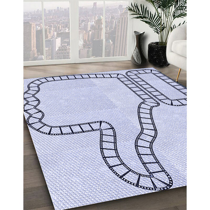 Patterned Lavender Blue Rug in Family Room, pat86blu