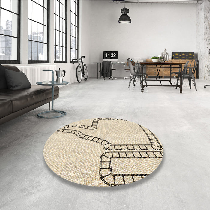 Round Patterned Moccasin Beige Rug in a Office, pat86brn
