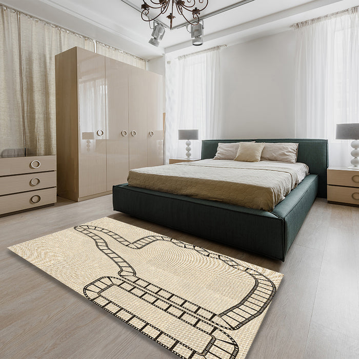 Patterned Moccasin Beige Rug in a Bedroom, pat86brn
