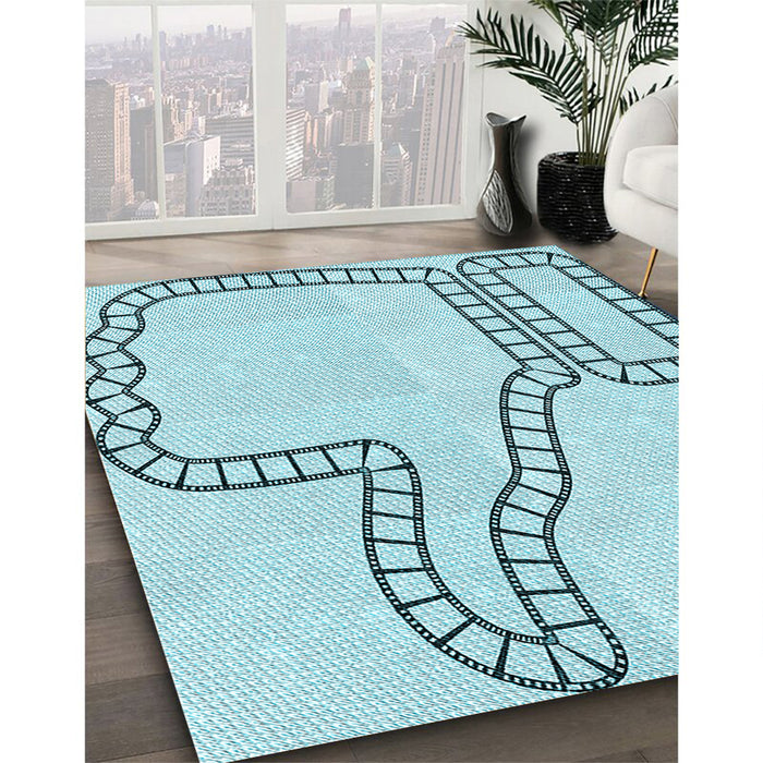 Patterned Electric Blue Rug in Family Room, pat86lblu