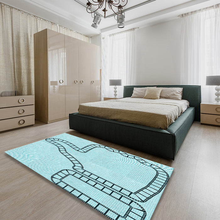 Patterned Electric Blue Rug in a Bedroom, pat86lblu