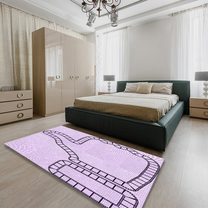 Patterned Lilac Purple Rug in a Bedroom, pat86pur