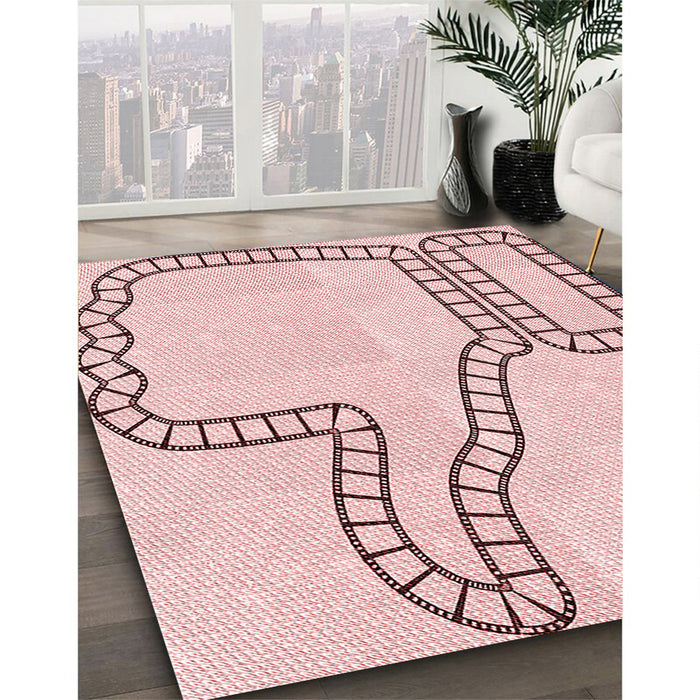 Patterned Pink Rug in Family Room, pat86rd