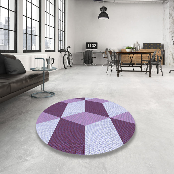 Round Patterned Pink Plum Purple Rug in a Office, pat860blu