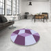 Round Patterned Pink Plum Purple Rug in a Office, pat860blu