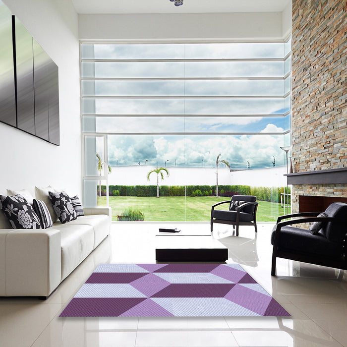 Square Patterned Pink Plum Purple Rug in a Living Room, pat860blu