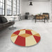 Round Patterned Chrome Gold Yellow Rug in a Office, pat860brn