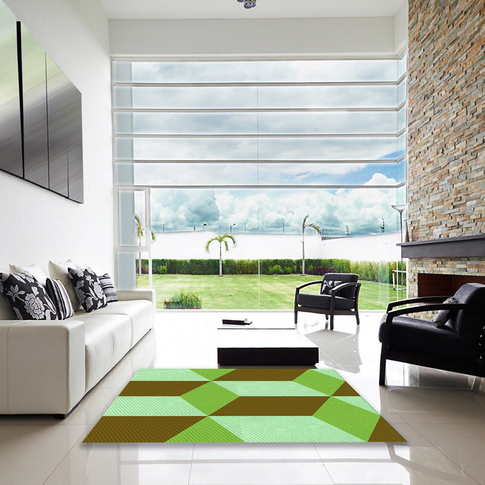 Square Patterned Olive Green Rug in a Living Room, pat860grn
