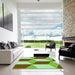 Square Patterned Olive Green Rug in a Living Room, pat860grn