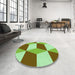 Round Patterned Olive Green Rug in a Office, pat860grn