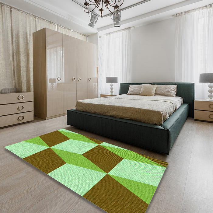 Patterned Olive Green Rug in a Bedroom, pat860grn