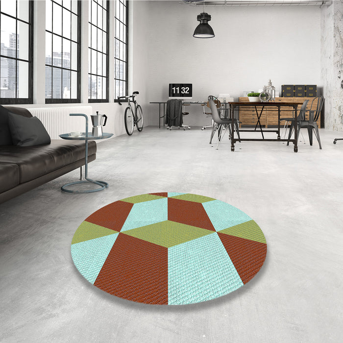 Round Patterned Light Green Rug in a Office, pat860lblu