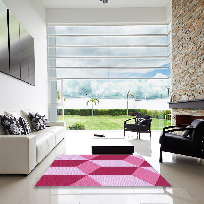 Square Patterned Pastel Purple Pink Rug in a Living Room, pat860pur