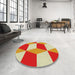 Round Machine Washable Transitional Neon Red Rug in a Office, wshpat860