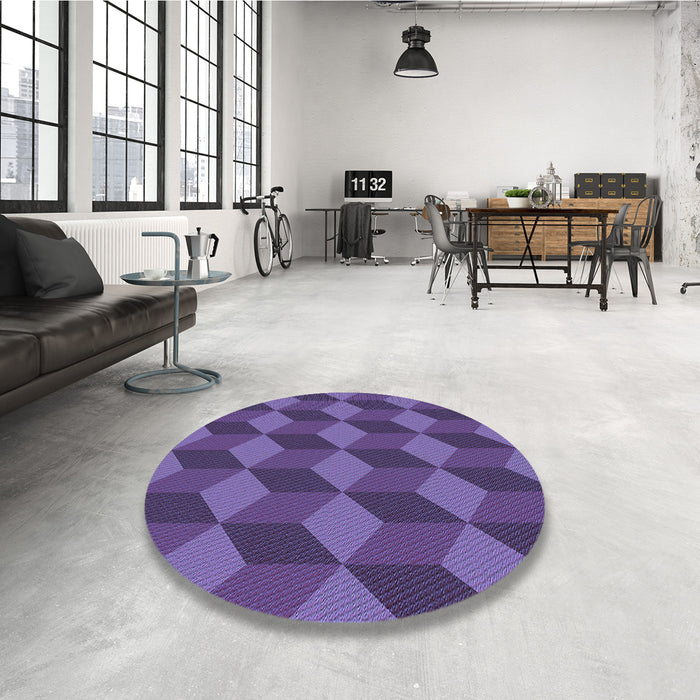 Round Patterned Medium Slate Blue Rug in a Office, pat861blu