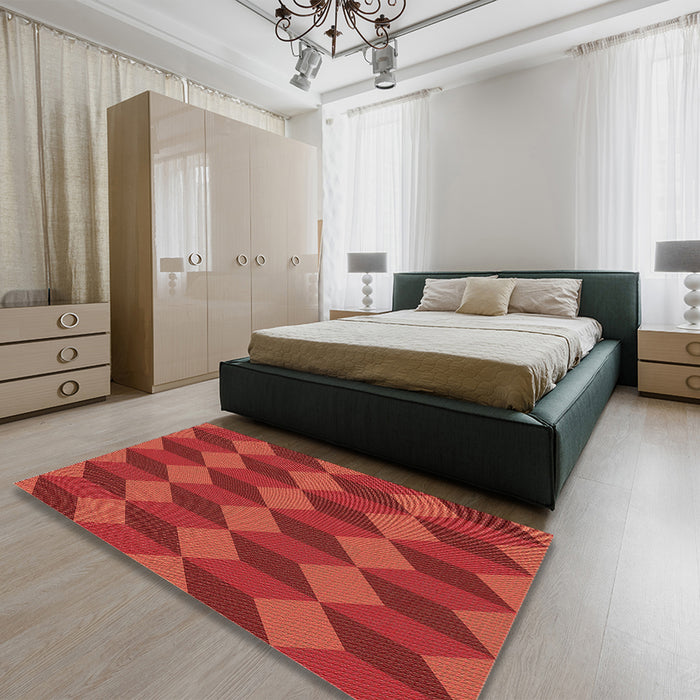 Patterned Red Rug in a Bedroom, pat861brn