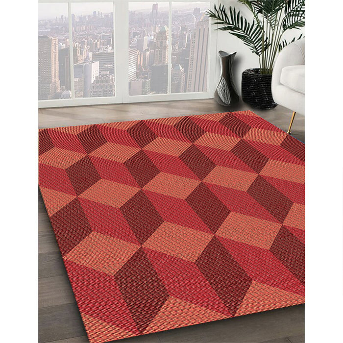 Patterned Red Rug in Family Room, pat861brn