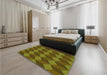 Patterned Dark Bronze Brown Rug in a Bedroom, pat861grn