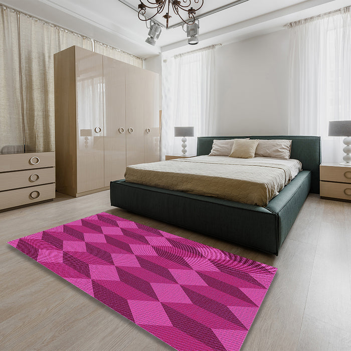 Patterned Fuchsia Magenta Purple Rug in a Bedroom, pat861pur