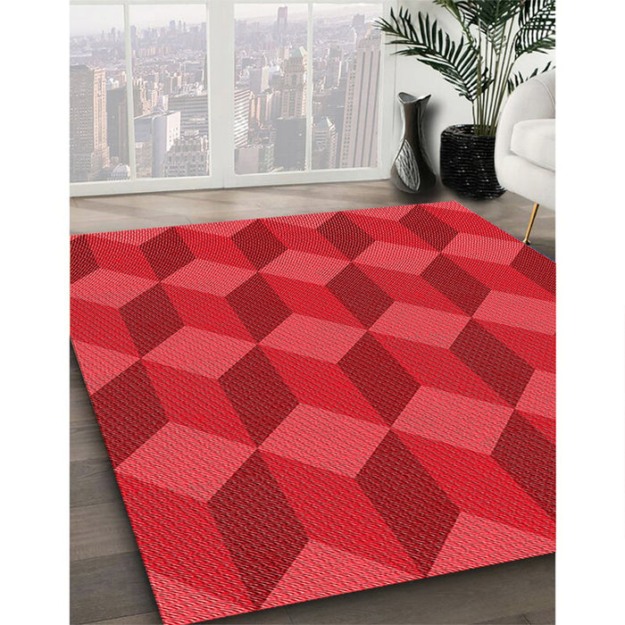 Patterned Red Rug in Family Room, pat861rd