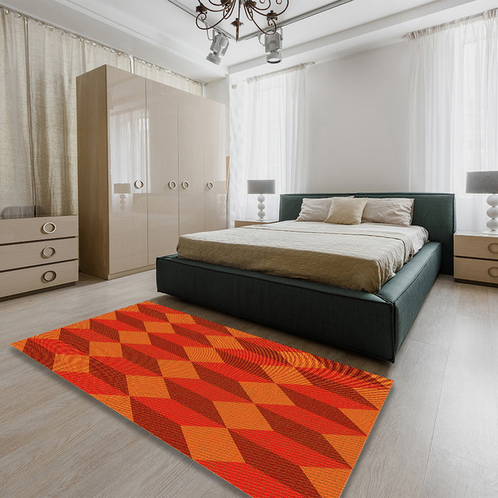 Patterned Scarlet Red Rug in a Bedroom, pat861yw