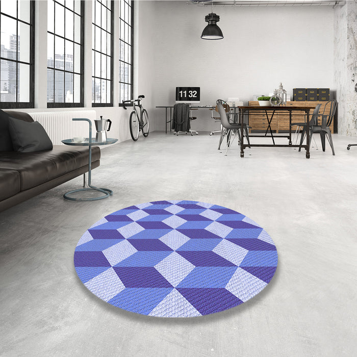 Round Patterned Light Sky Blue Rug in a Office, pat862blu