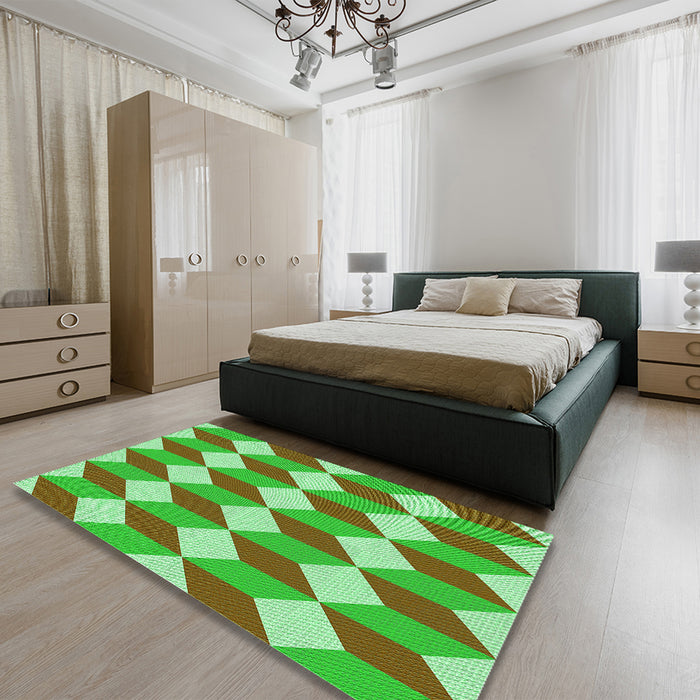 Patterned Green Rug in a Bedroom, pat862grn