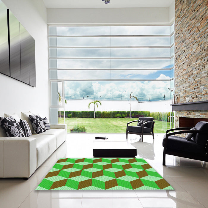 Square Patterned Green Rug in a Living Room, pat862grn